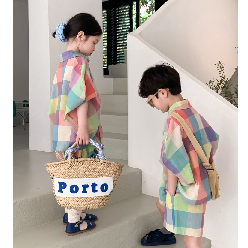 Set Áo Sơ Mi Kẻ Sọc Caro Nhiều Màu Sắc Bộ đồ trẻ em bộ bé gái bộ vest bé trai