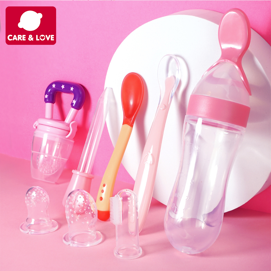 Bình thìa ăn dặm cho bé set Silicon thìa Túi nhai Bình ăn bột Dụng cụ cho bé uống thuốc Ăn dặm cho bé 6 tháng