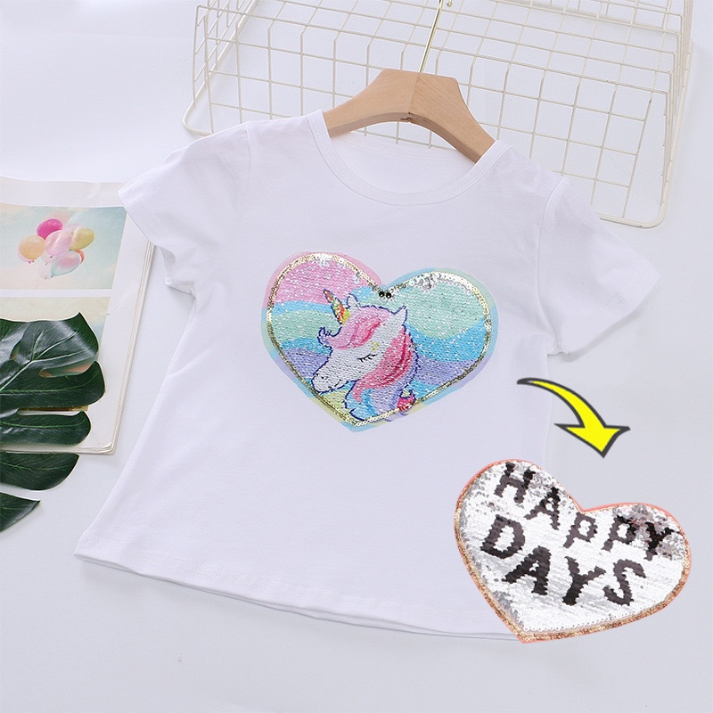 Áo Thun 100% Cotton In Hình Kỳ Lân Dễ Thương Phong Cách Hàn Quốc Cho Bé Gái 3-8 Tuổi