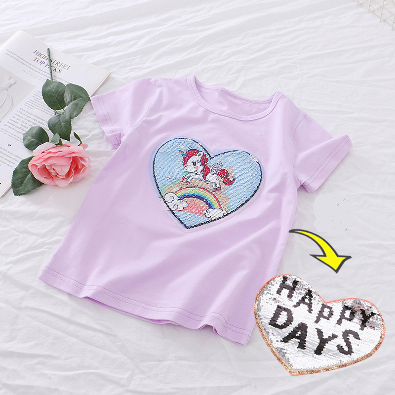 Áo Thun 100% Cotton In Hình Kỳ Lân Dễ Thương Phong Cách Hàn Quốc Cho Bé Gái 3-8 Tuổi