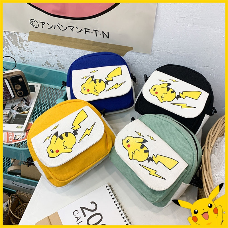 Pokemon Bag kids Backpack Pikachu Canvas Bag Oblique Backpack Girls' Small Square Bag Fashion Broadband Korean Version Oblique Backpack Versatile Small Body Bag Waistpack