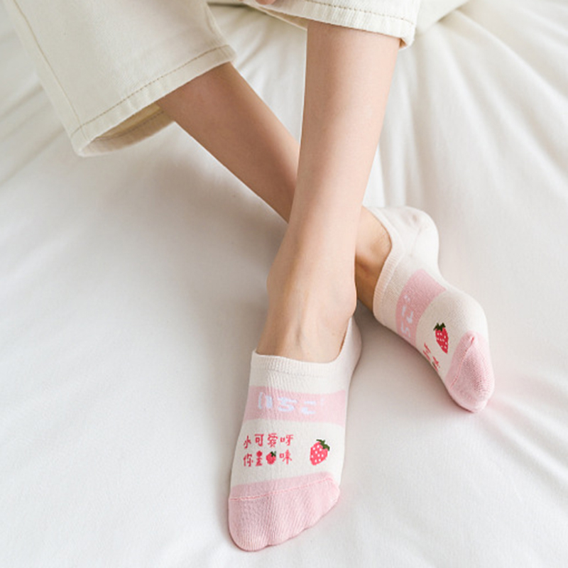 FHYL Mới Đôi Vớ Cotton Cổ Thấp Thoải Mái In Họa Tiết Trái Cây Xinh Xắn Cho Nữ