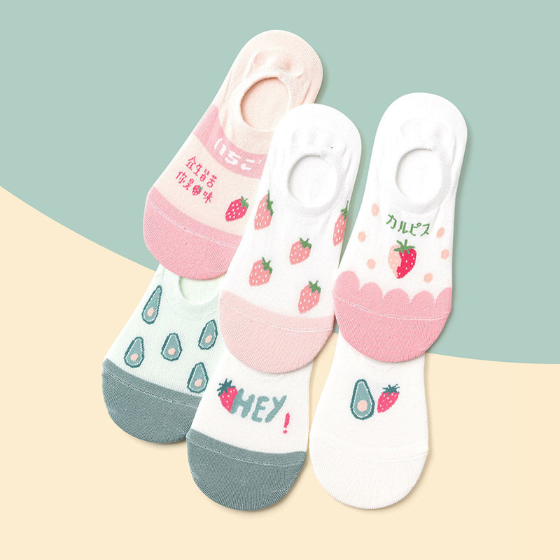 FHYL Mới Đôi Vớ Cotton Cổ Thấp Thoải Mái In Họa Tiết Trái Cây Xinh Xắn Cho Nữ