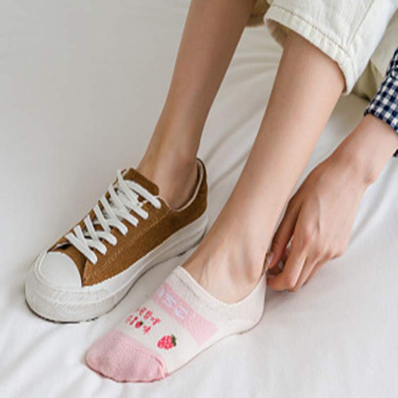 FHYL Mới Đôi Vớ Cotton Cổ Thấp Thoải Mái In Họa Tiết Trái Cây Xinh Xắn Cho Nữ