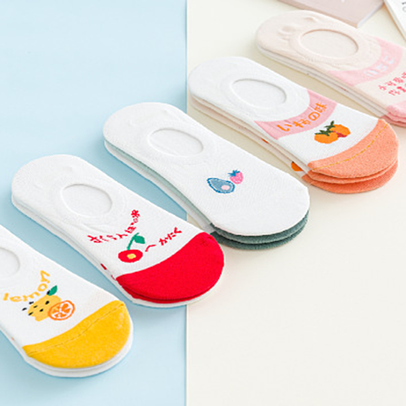 FHYL Mới Đôi Vớ Cotton Cổ Thấp Thoải Mái In Họa Tiết Trái Cây Xinh Xắn Cho Nữ