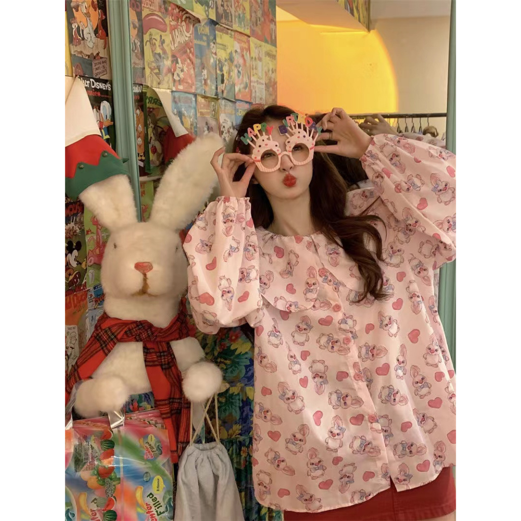 Áo Sơ Mi Tay Dài Dáng Rộng In Họa Tiết Thời Trang retro Hàn Quốc Cho Nữ