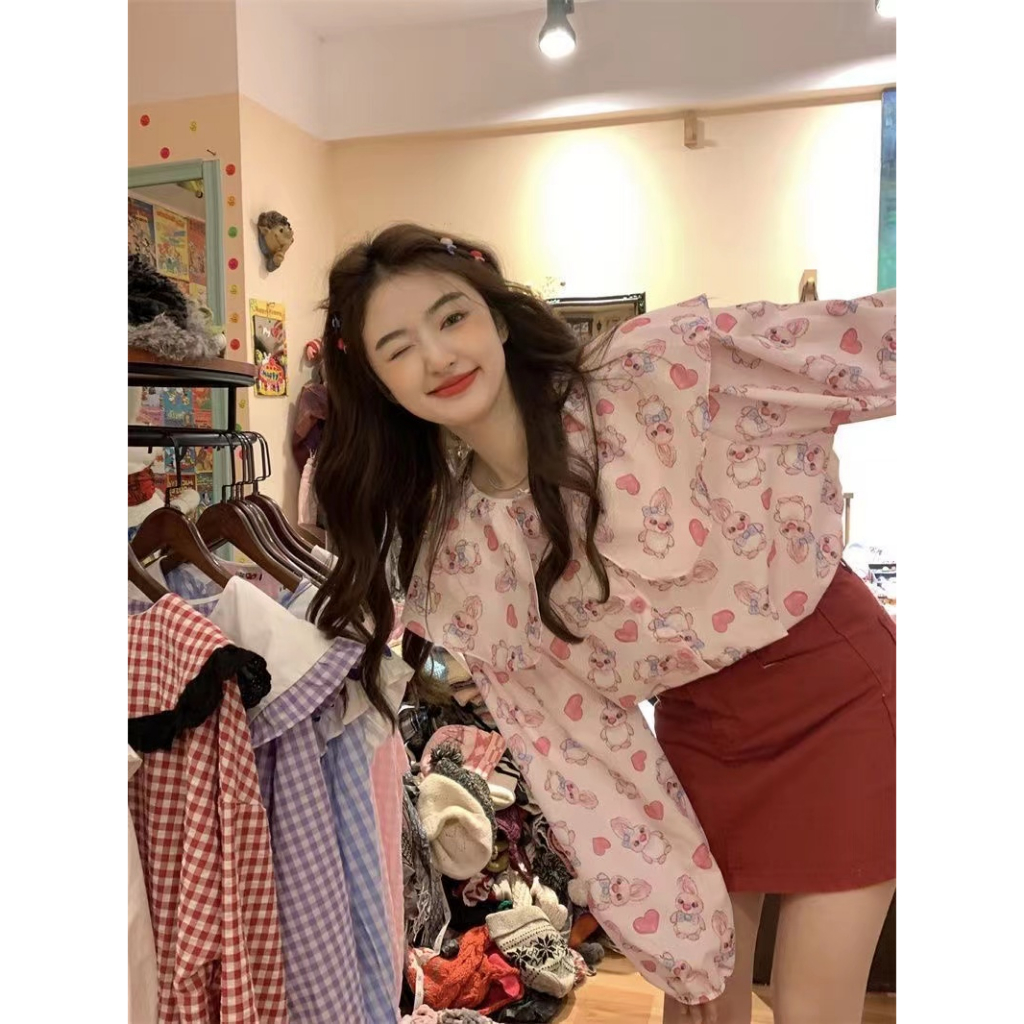 Áo Sơ Mi Tay Dài Dáng Rộng In Họa Tiết Thời Trang retro Hàn Quốc Cho Nữ