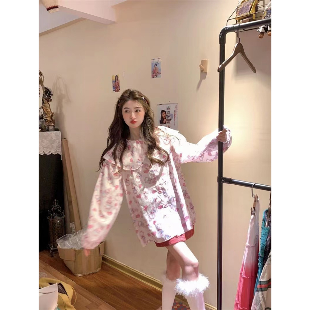 Áo Sơ Mi Tay Dài Dáng Rộng In Họa Tiết Thời Trang retro Hàn Quốc Cho Nữ