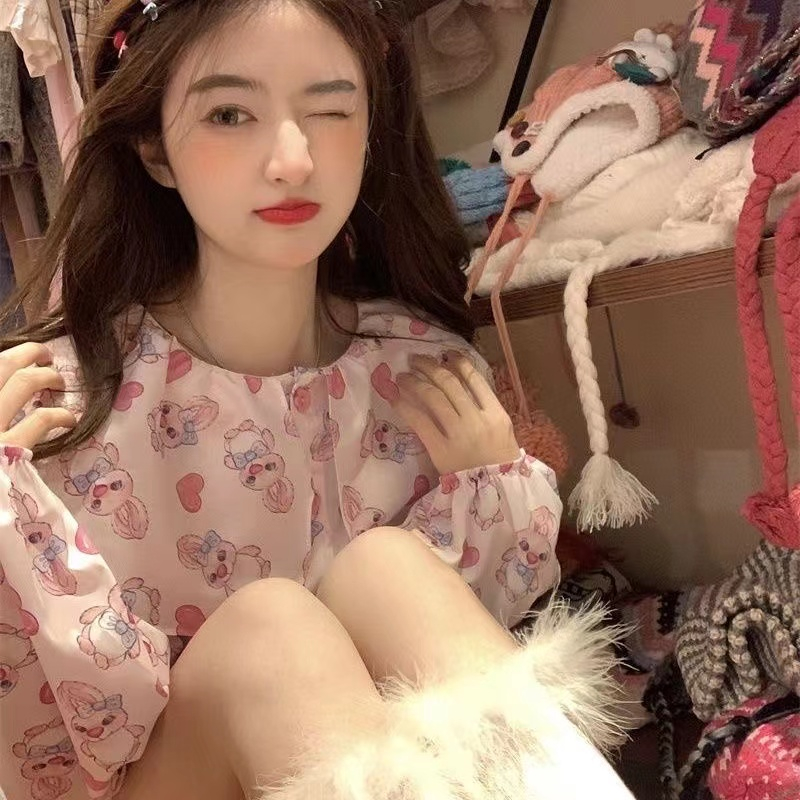 Áo Sơ Mi Tay Dài Dáng Rộng In Họa Tiết Thời Trang retro Hàn Quốc Cho Nữ