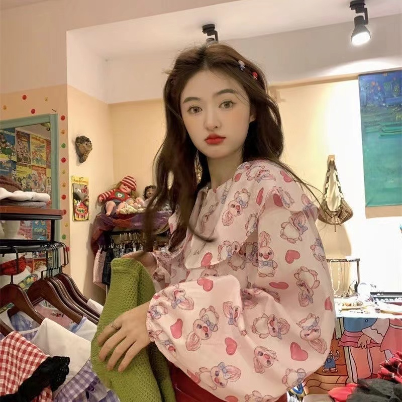 Áo Sơ Mi Tay Dài Dáng Rộng In Họa Tiết Thời Trang retro Hàn Quốc Cho Nữ