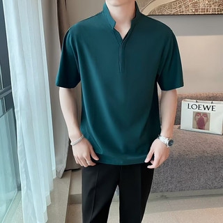 Áo thun polo tay ngắn cổ đứng vải lụa lạnh mỏng màu trơn thời trang mùa hè cho nam