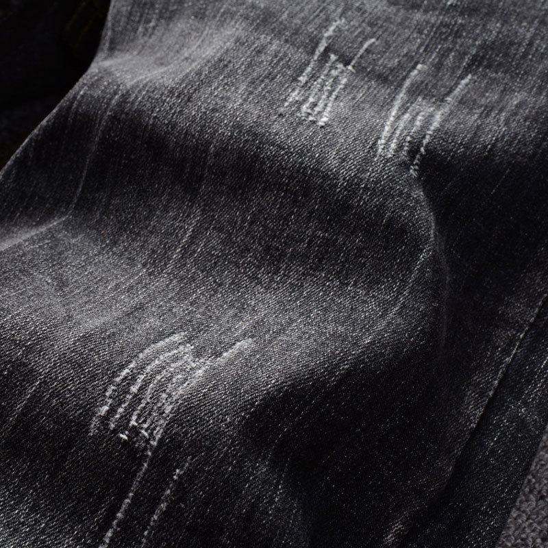 Italian Fashion Men Jeans Vintage Black Grey Slim Fit Scratched Embroidery Craft Men Brand Jeans