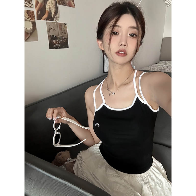 NZN Áo Lửng Hai Dây Dáng Ôm Thêu Họa Tiết Mặt Trăng Quyến Rũ Thời Trang Cho Nữ