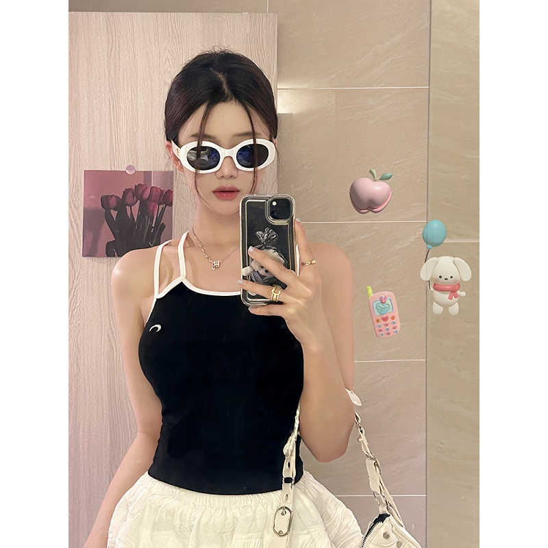 NZN Áo Lửng Hai Dây Dáng Ôm Thêu Họa Tiết Mặt Trăng Quyến Rũ Thời Trang Cho Nữ