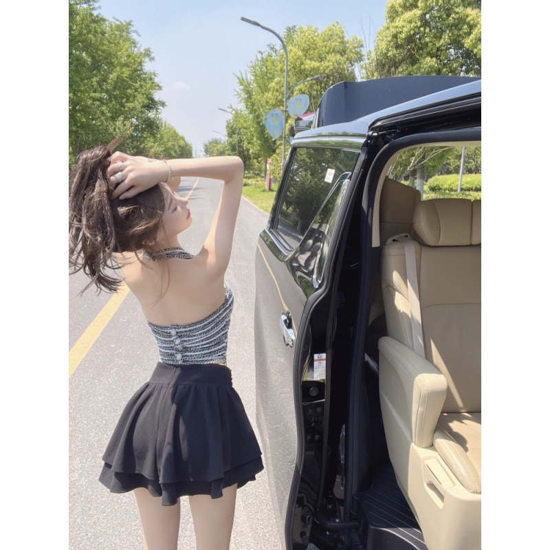 Nzn Áo crop top Cổ Chữ V Ôm Dáng Họa Tiết Kẻ Sọc Thời Trang Mùa Hè Cho Nữ