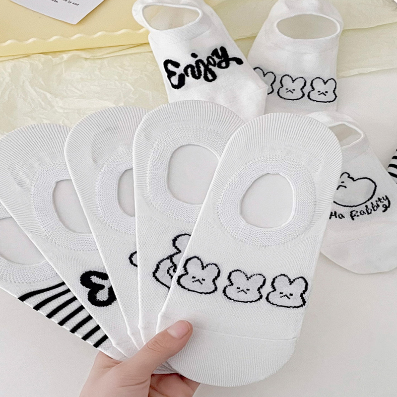 FHYL Vớ Cotton Nguyên Chất Mỏng Nhẹ In Họa Tiết Hoạt Hình Phong Cách Hàn Quốc Thời Trang Mùa Hè Cho Nữ