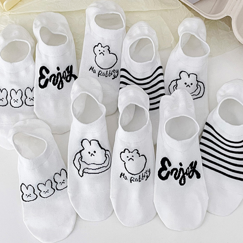 FHYL Vớ Cotton Nguyên Chất Mỏng Nhẹ In Họa Tiết Hoạt Hình Phong Cách Hàn Quốc Thời Trang Mùa Hè Cho Nữ