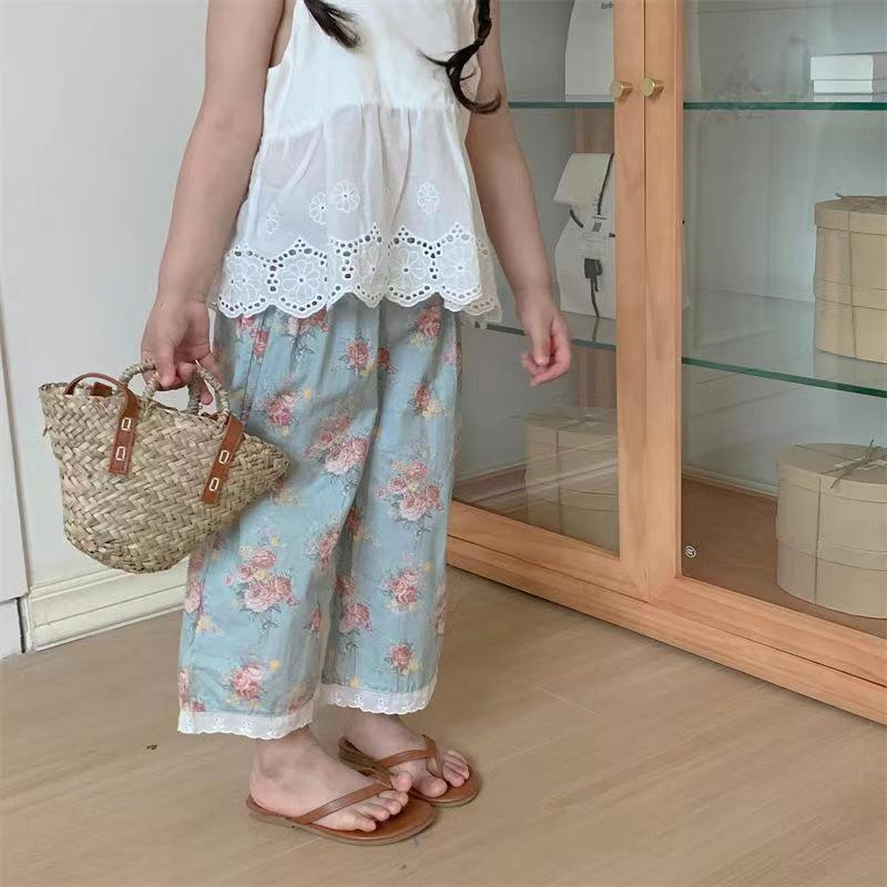 Quần Dài Tới Mắt Cá Chân Từ Hàn Quốc Chất Liệu Cotton In Hoa Thời Trang Mùa Hè Cho Bé Gái
