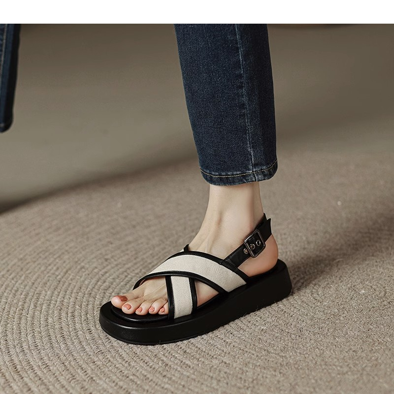 Giày Sandal Đế Dày Quai Chéo Màu Sắc Retro Mùa Hè 2023