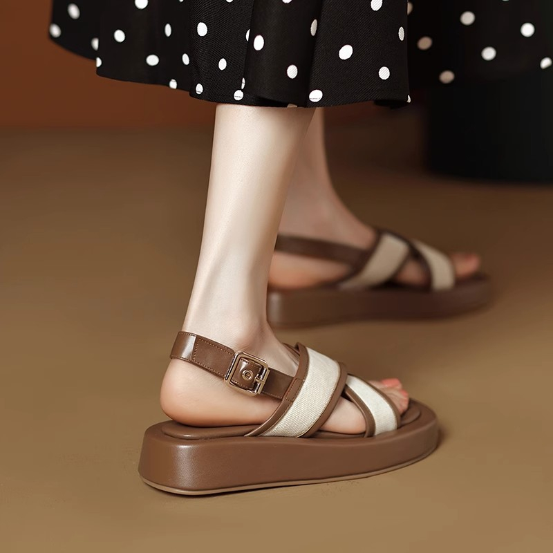 Giày Sandal Đế Dày Quai Chéo Màu Sắc Retro Mùa Hè 2023