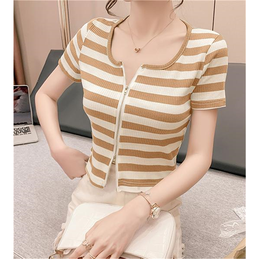 Áo cardigan Dệt Kim Khóa Kéo Đôi Họa Tiết Nhãn Dán Độc Đáo Thời Trang Mùa Hè Mới Cho Nữ