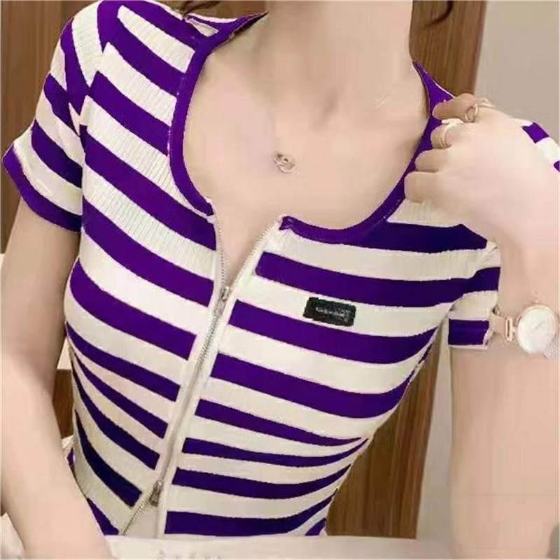 Áo cardigan Dệt Kim Khóa Kéo Đôi Họa Tiết Nhãn Dán Độc Đáo Thời Trang Mùa Hè Mới Cho Nữ