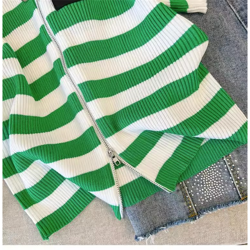 Áo cardigan Dệt Kim Khóa Kéo Đôi Họa Tiết Nhãn Dán Độc Đáo Thời Trang Mùa Hè Mới Cho Nữ