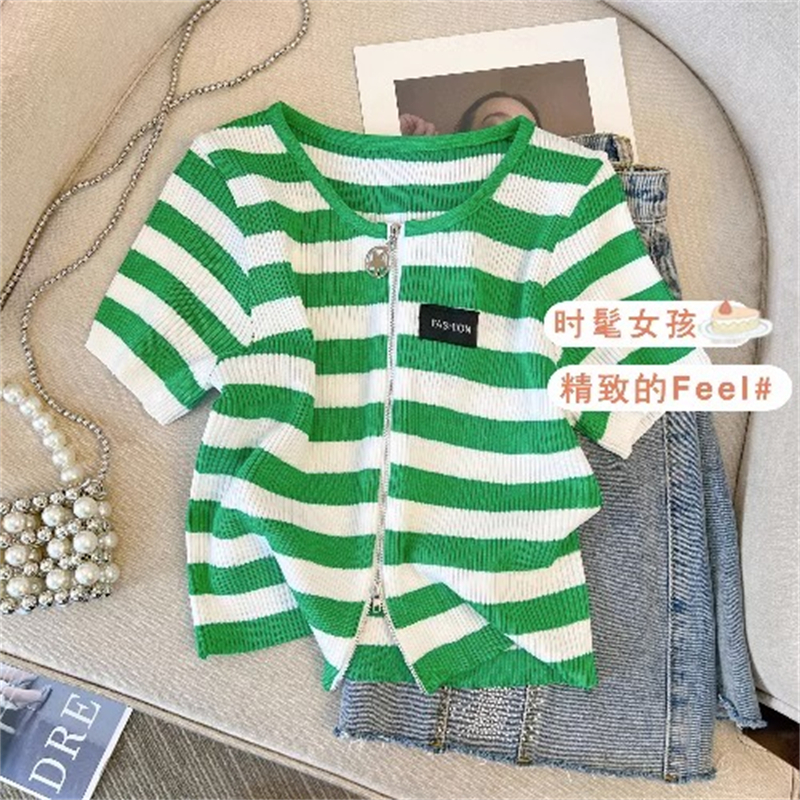 Áo cardigan Dệt Kim Khóa Kéo Đôi Họa Tiết Nhãn Dán Độc Đáo Thời Trang Mùa Hè Mới Cho Nữ