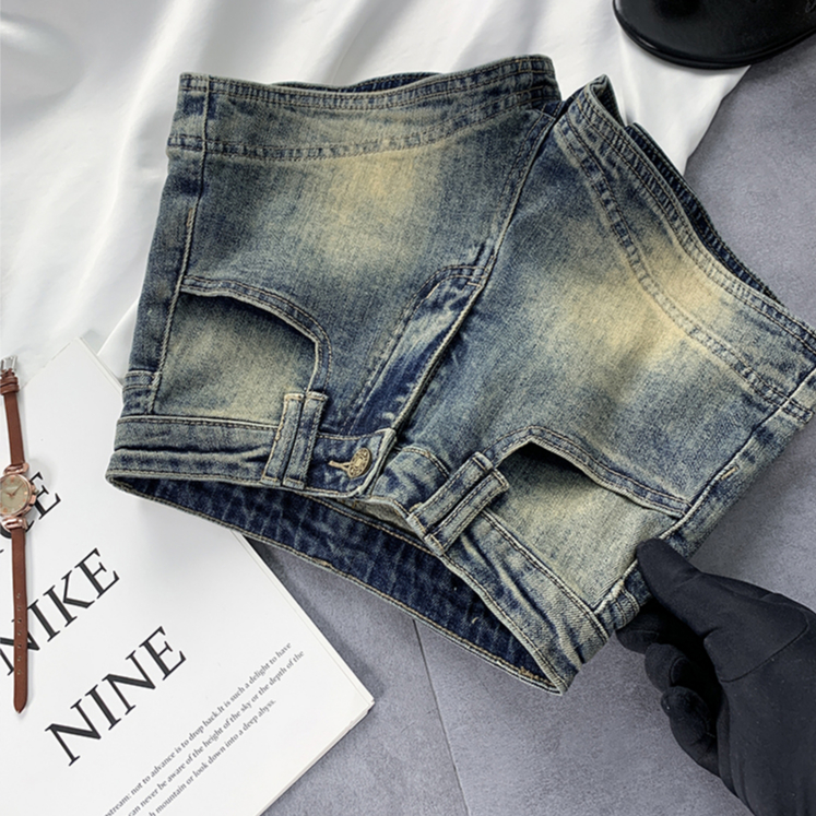 ZHELIHANGFEI Quần short vải denim lưng cao retro thời trang phong cách Hàn Quốc 2023