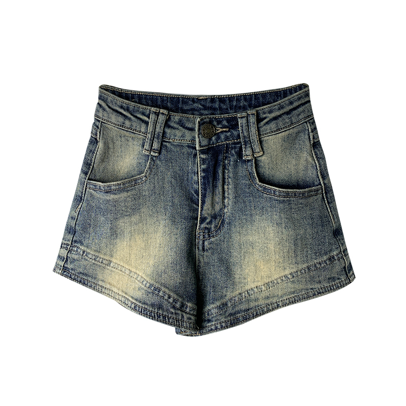 ZHELIHANGFEI Quần short vải denim lưng cao retro thời trang phong cách Hàn Quốc 2023