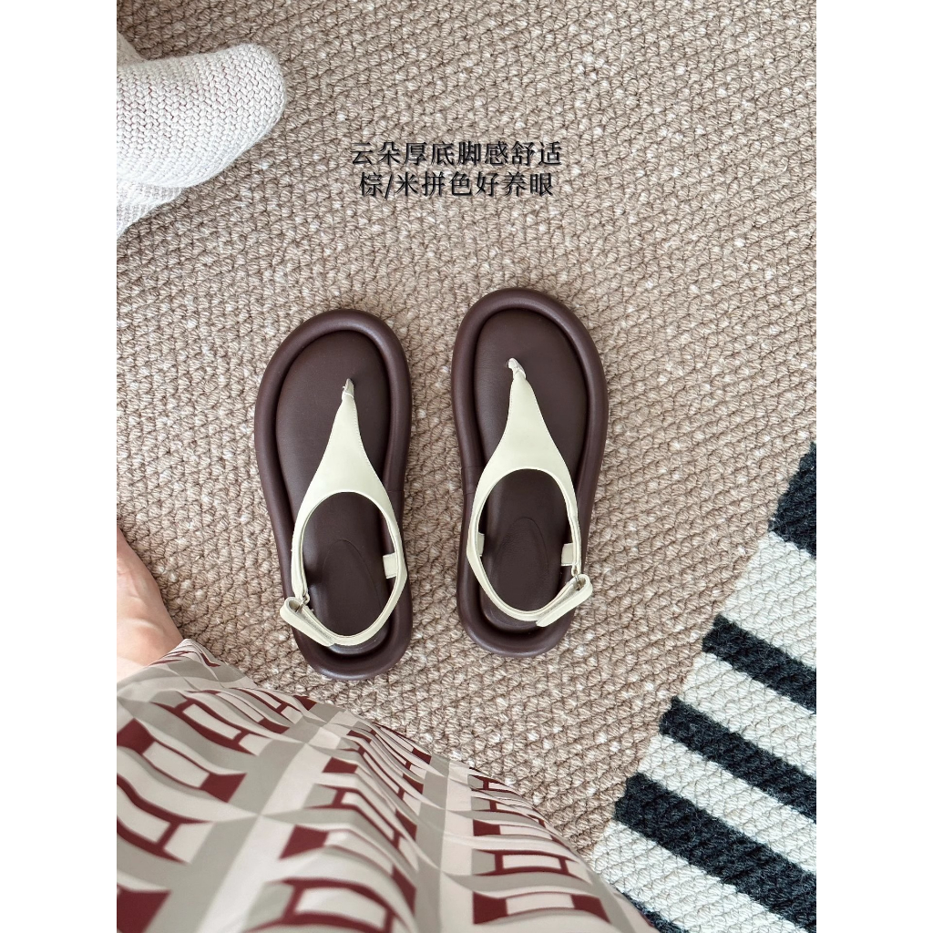 Dép Sandal Xỏ Ngón Đế Bằng Mũi Tròn Thời Trang Mùa Hè 2023 Bằng Da Phong Cách Roman Cho Nữ