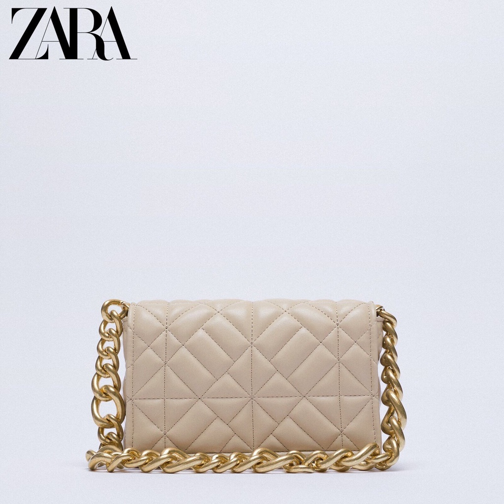 ZARA Women's Leather Tote Túi nách với dây xích kim loại Công suất lớn 2023