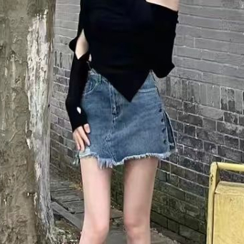 Jiashucheng Chân Váy Denim Chữ a Lưng Cao Dáng Ôm Màu Xanh Dương Thời Trang Mùa Hè Cho Nữ