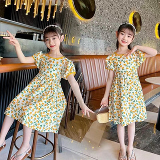 Đầm Tay Ngắn In Hoa Phong Cách Hàn Quốc Thời Trang Cho Bé Gái 3-14 Tuổi