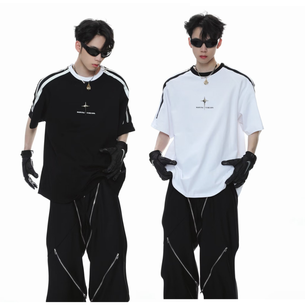 Áo Thun Tay Ngắn Dáng Rộng Phối Khóa Kéo Kim Loại Phong Cách Đường Phố Mỹ 2023 Cho Cặp Đôi