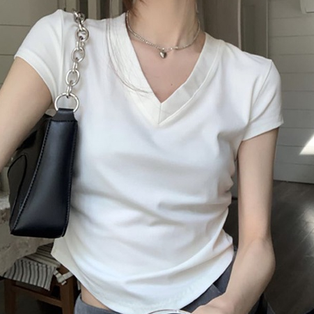 Jiashucheng Áo Thun Nữ Ngắn Tay Cổ Chữ V Hở Vai Gợi Cảm