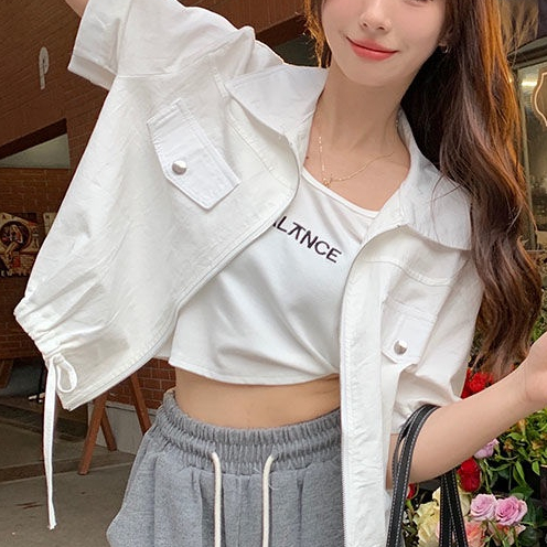 Jiashucheng Áo Cardigan Ngắn Tay Phối Dây Rút Thời Trang Mùa Hè Cho Nữ