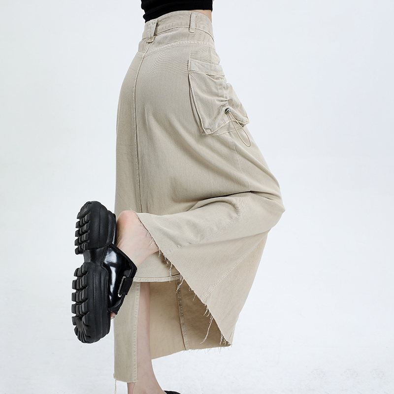 Chân Váy Jean Dài Lưng Cao Dáng Chữ A Phối Dây Rút Thời Trang Mùa Hè Cho Nữ