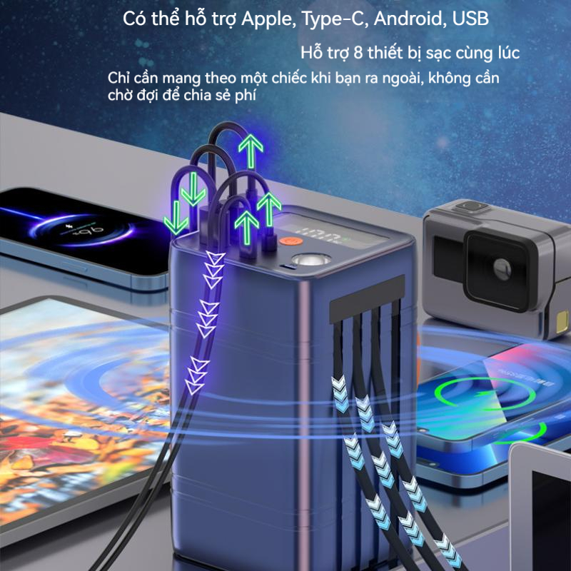Sạc Dự Phòng 60000mAh 4 Dây Công Suất Cao 100W Cho Samsung / Xiaomi / oppo / vivo