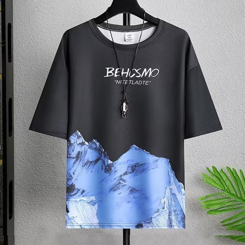 Áo Thun Lụa Lạnh Tay Lửng Dáng Rộng Thời Trang Mới Cho Nam