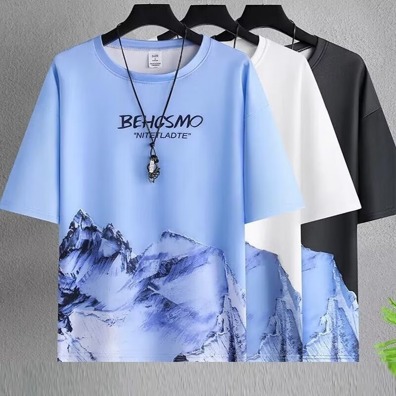 Áo Thun Lụa Lạnh Tay Lửng Dáng Rộng Thời Trang Mới Cho Nam