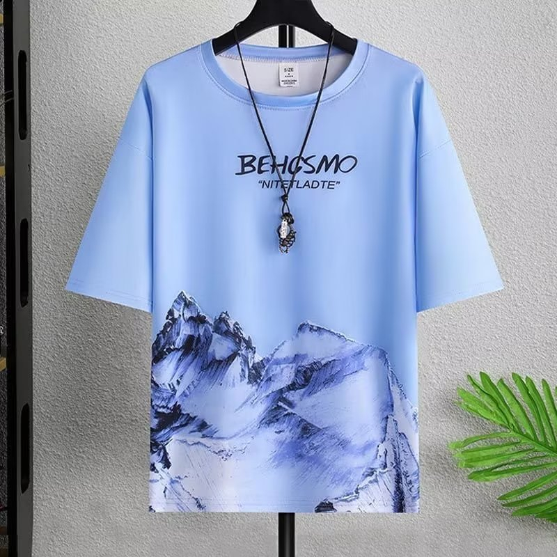 Áo Thun Lụa Lạnh Tay Lửng Dáng Rộng Thời Trang Mới Cho Nam