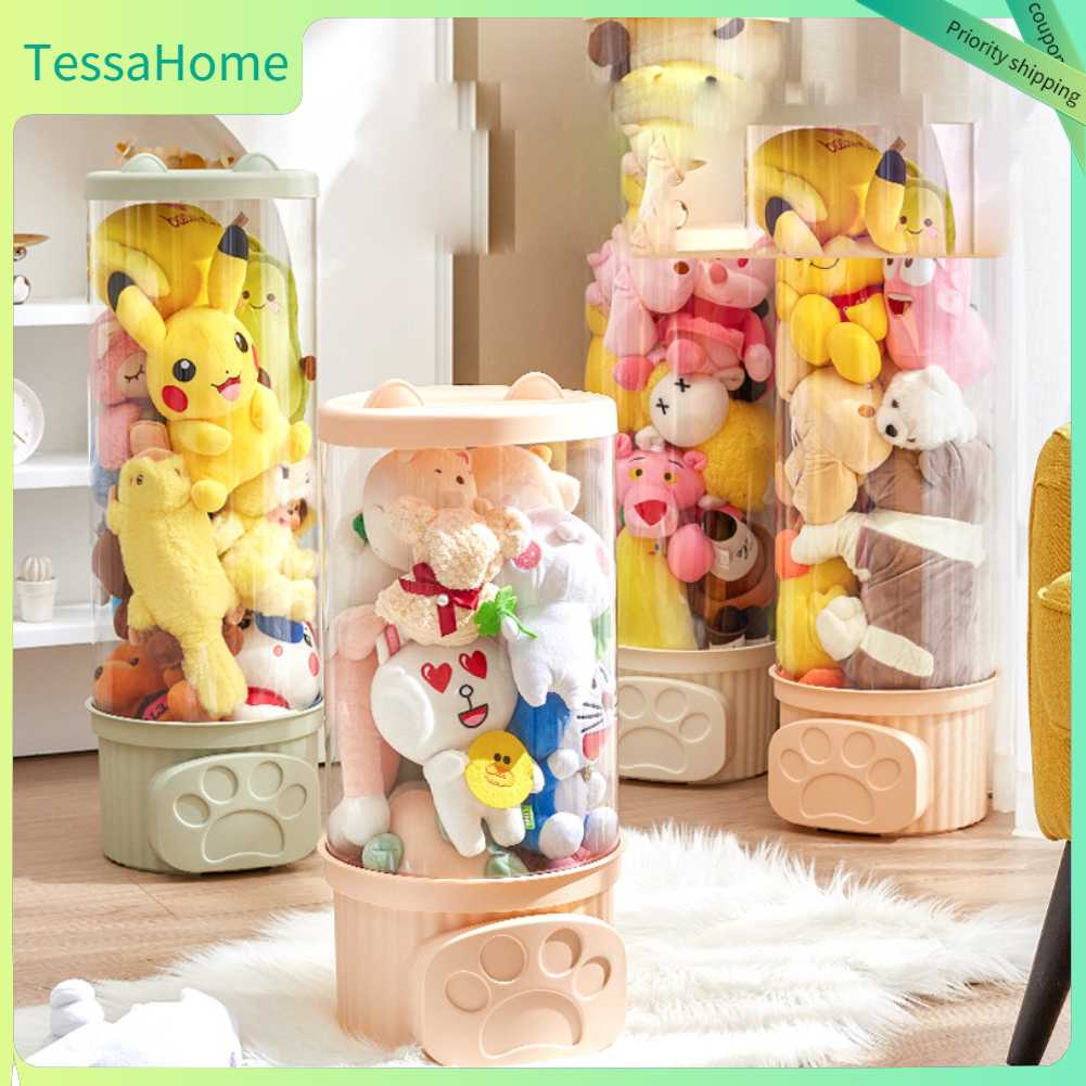 TessaHome Thùng chứa đồ chơi Hộp trưng bày sang trọng hình trụ bằng nhựa PET trong suốt có nắp PP cho tổ chức gia đình