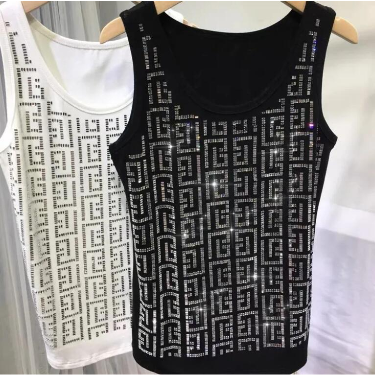 Mới Áo Thun Ba Lỗ Nữ Đính Hạt Đá Gợi Cảm Size L-5XL