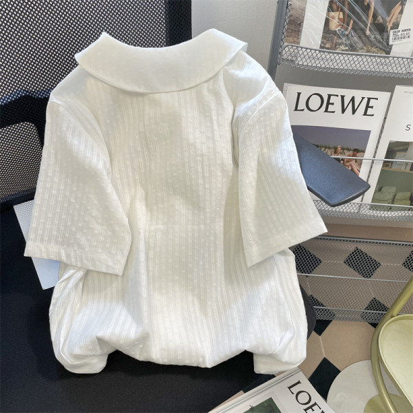 Áo Sơ Mi Ngắn Tay Cổ Búp Bê In Hoa Eo Cao Thời Trang Mùa Hè Dành Cho Nữ