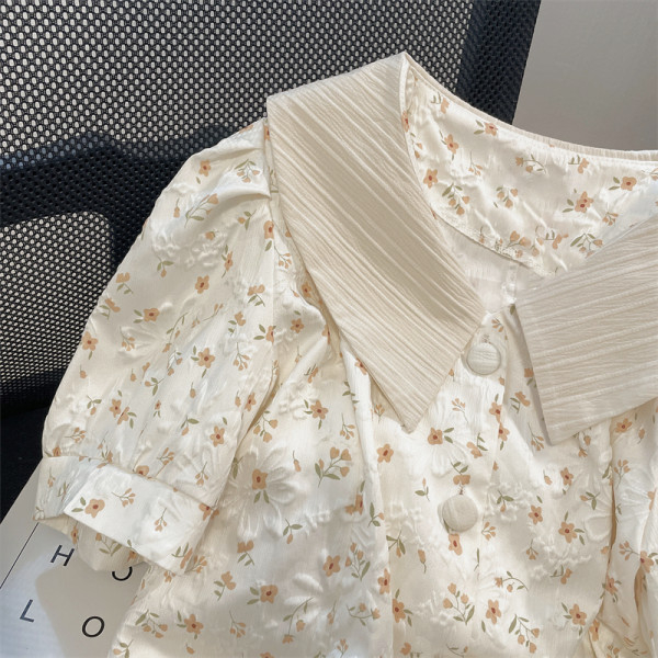 Áo Sơ Mi Ngắn Tay Cổ Búp Bê In Hoa Eo Cao Thời Trang Mùa Hè Dành Cho Nữ