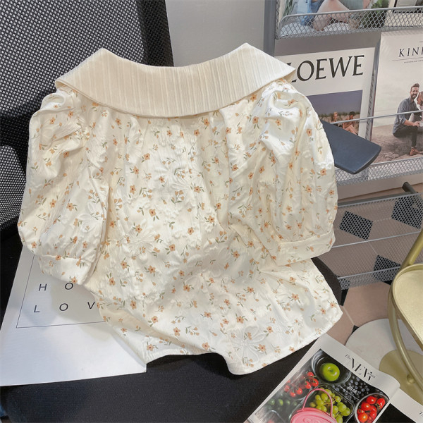 Áo Sơ Mi Ngắn Tay Cổ Búp Bê In Hoa Eo Cao Thời Trang Mùa Hè Dành Cho Nữ