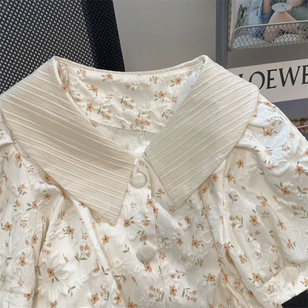 Áo Sơ Mi Ngắn Tay Cổ Búp Bê In Hoa Eo Cao Thời Trang Mùa Hè Dành Cho Nữ