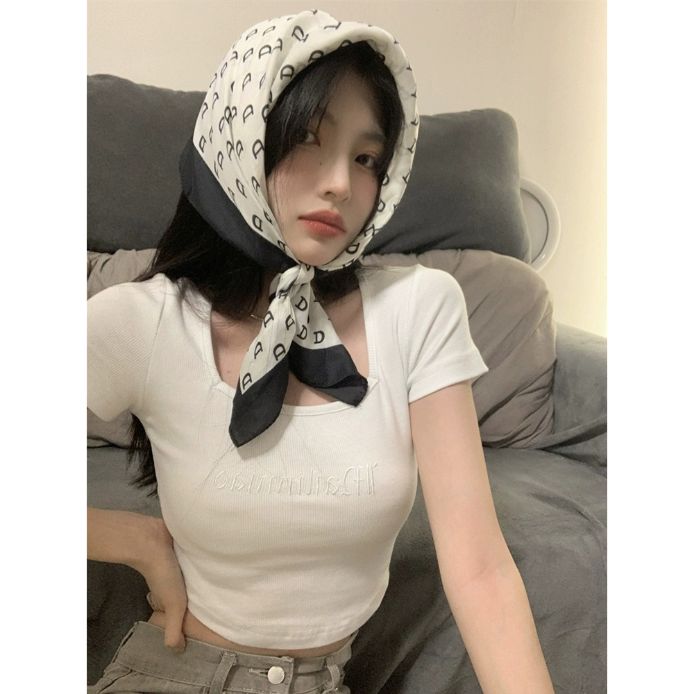 ZHELIHANGFEI Áo Thun Ngắn Tay Cổ Vuông Lưng Cao Thời Trang Cho Nữ