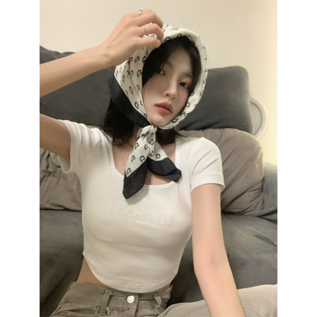 ZHELIHANGFEI Áo Thun Ngắn Tay Cổ Vuông Lưng Cao Thời Trang Cho Nữ